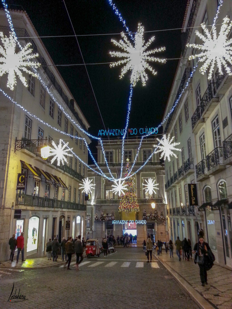 La rue Garrett illuminée, Chiado, lumières de noël de Lisbonne 2018